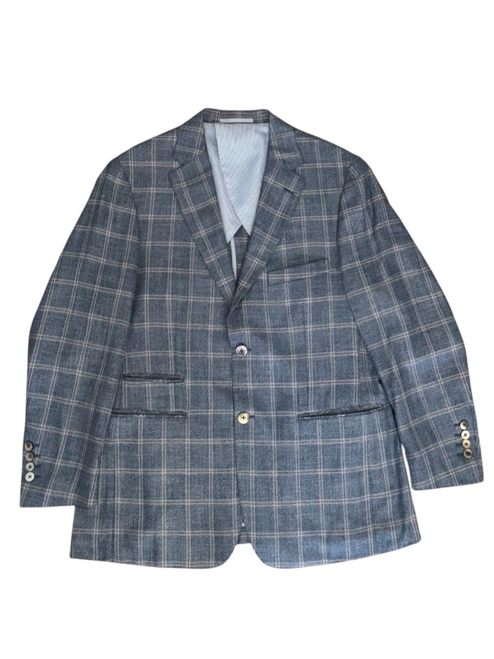 Crittenden 100% Bamboo Blue Gray Windowpane Blazer Sports 2 Button Jacket 40 R